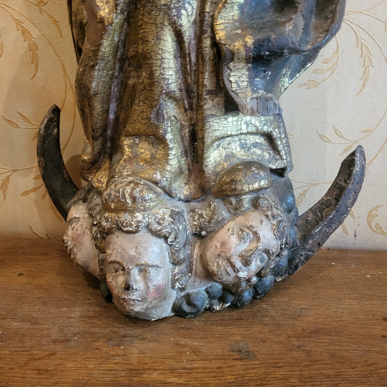 Antique Carved Wood Polychrome Religious Figure photo buy