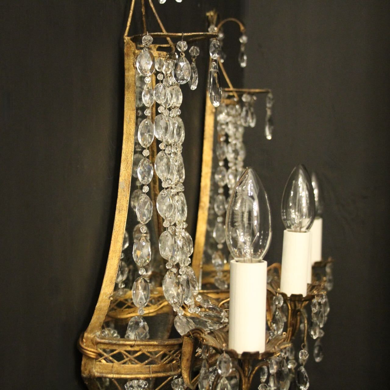 French Pair Of Gilded Toleware Girandoles photo Lighting