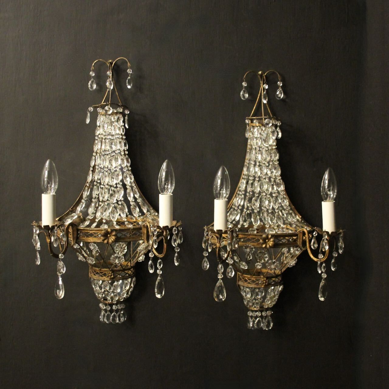French Pair Of Gilded Toleware Girandoles
