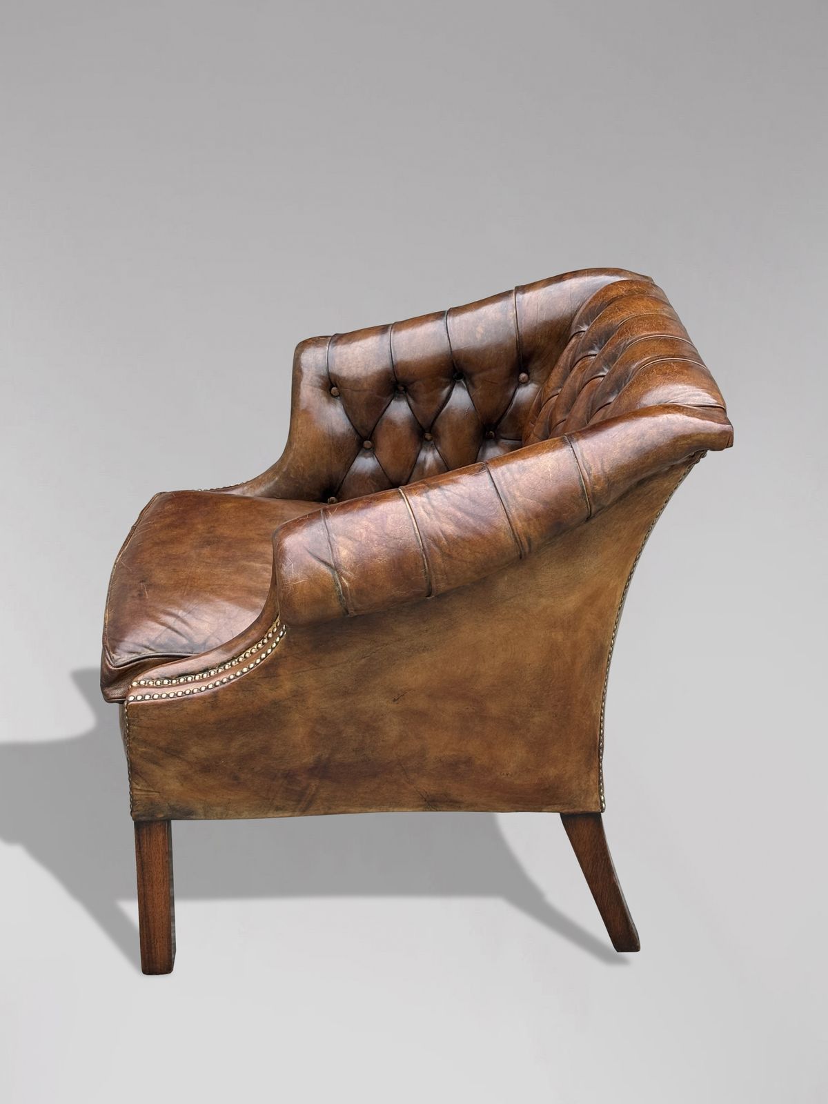 19th Century Brown Leather Club Armchair photo for sale