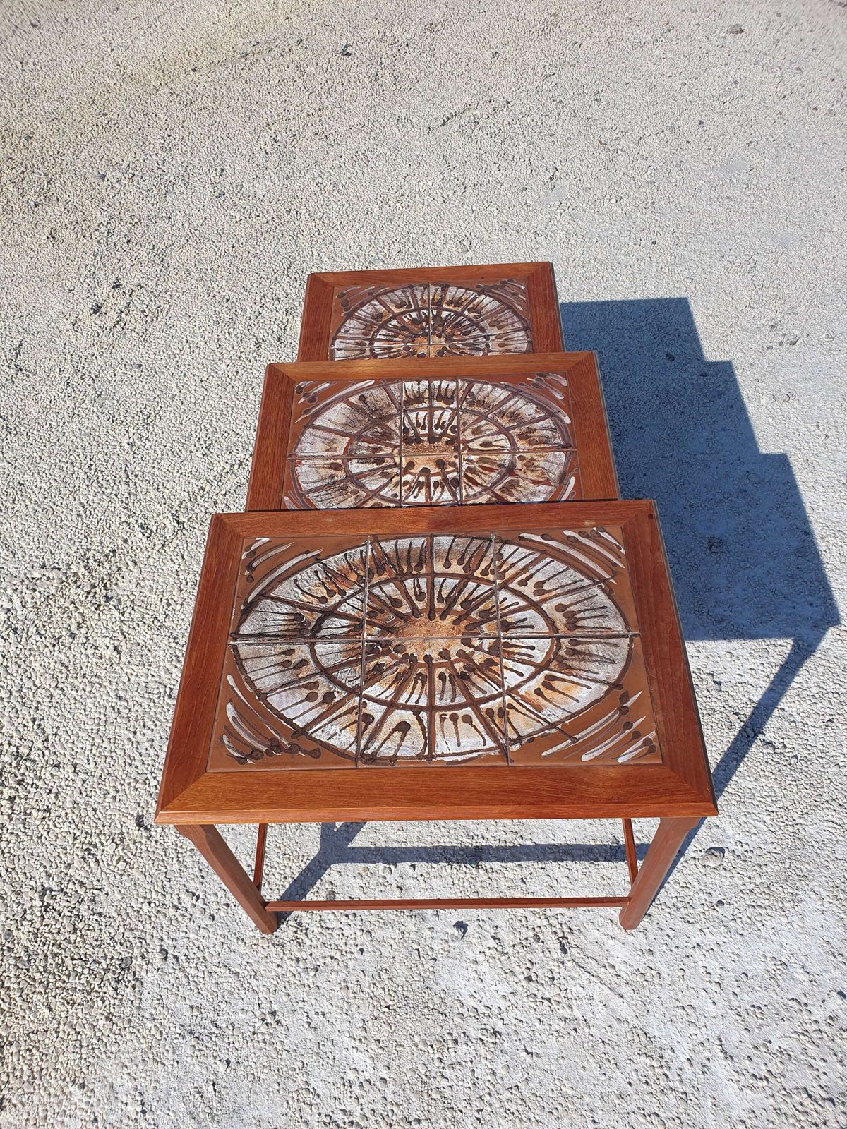 A Danish Teak And Tile Top Nest Of Three Tables By "Toften Mobelfabriken", Denmark. 1970s photo furniture