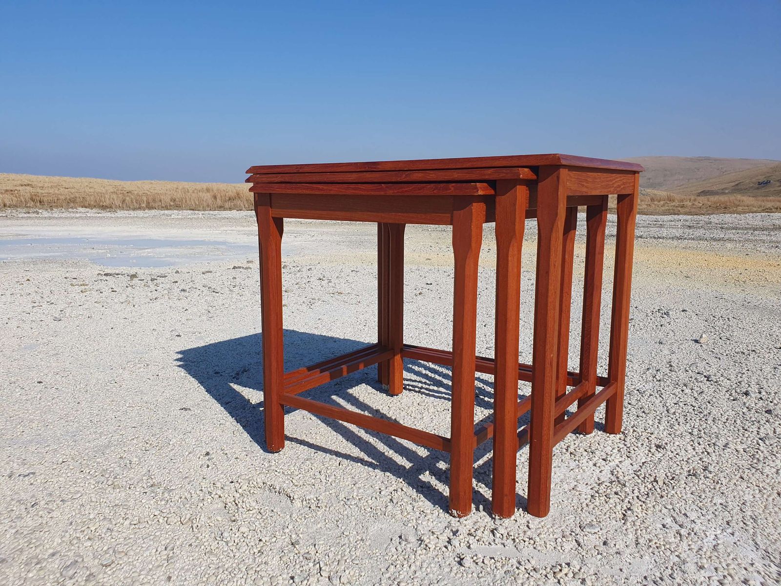 A Danish Teak And Tile Top Nest Of Three Tables By "Toften Mobelfabriken", Denmark. 1970s photo vintage