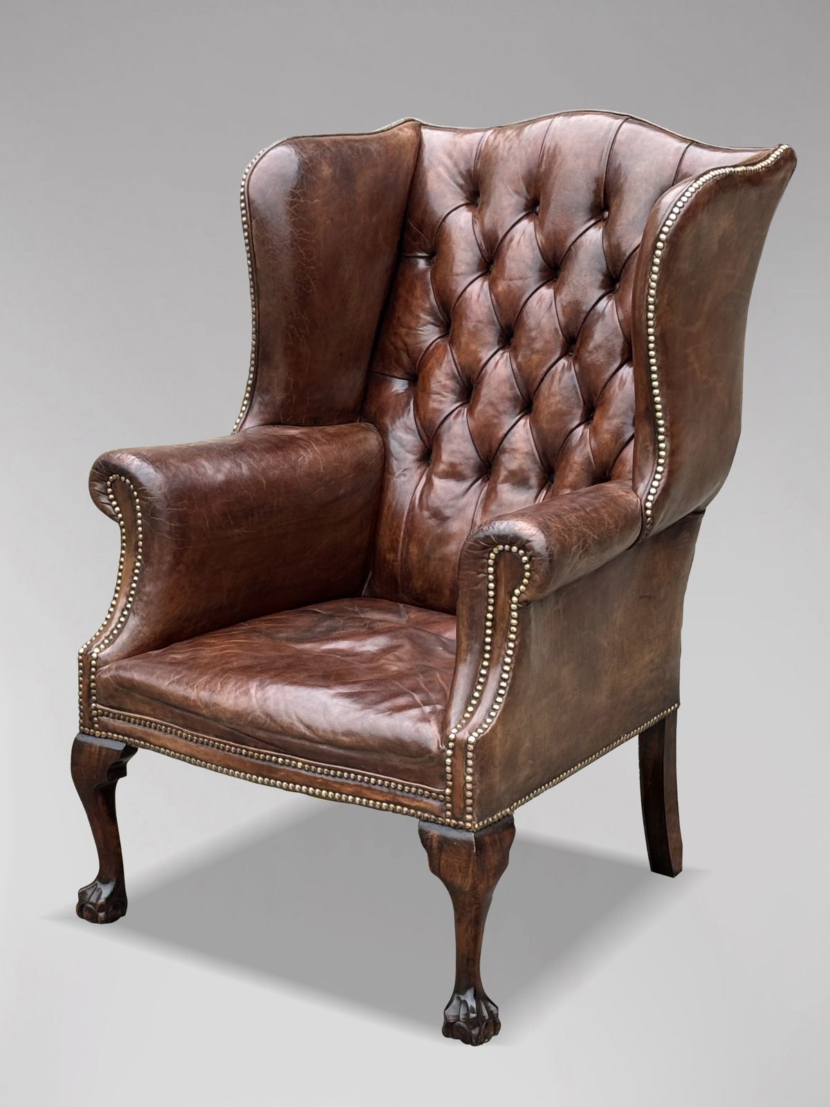 19th Century Brown Leather Wing Armchair photo furniture