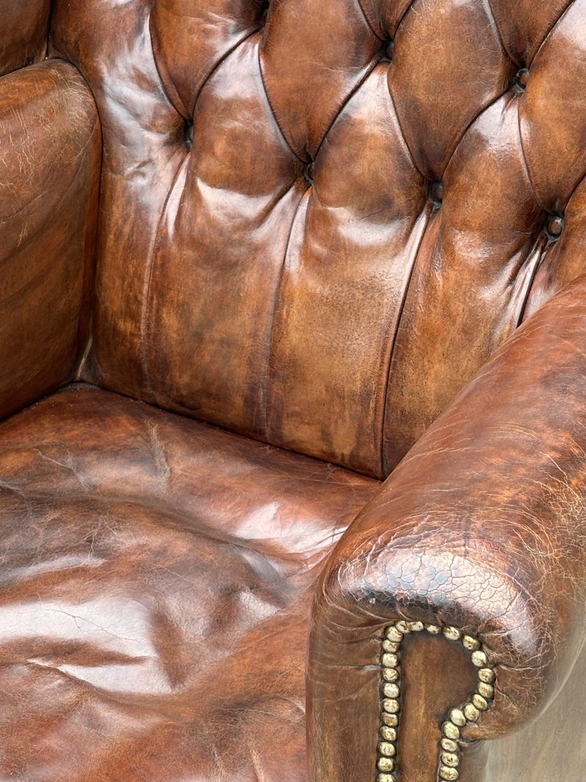 19th Century Brown Leather Wing Armchair photo 2900.0