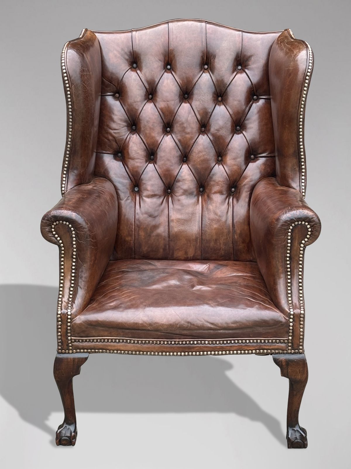 19th Century Brown Leather Wing Armchair photo vinterior