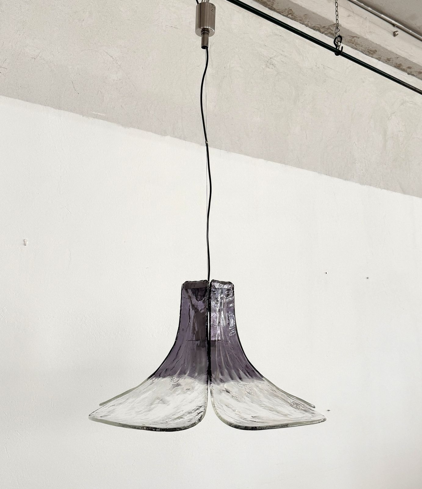 Carlo Nason For Mazzega Petals Chandelier In Crystal Purple Murano Glass, 1960s photo vintage