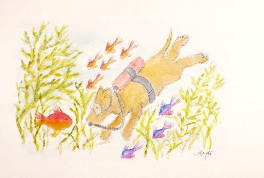 Scuba Diver Dog Puppy Illustration Cute Original Watercolour Painting Andi Lucas