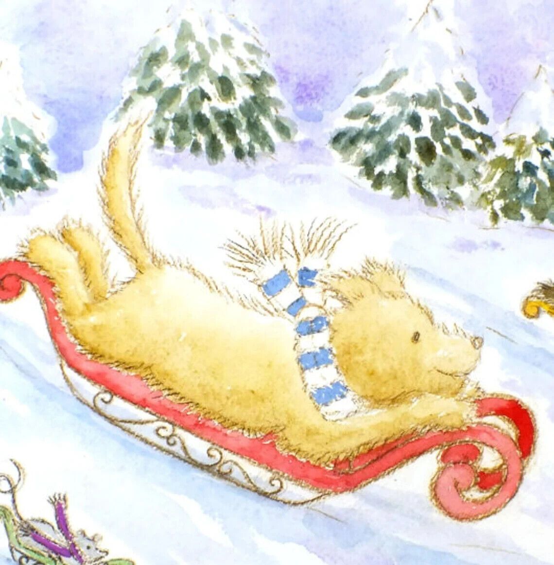 Cute Animal Sledge Race  Illustration Original Watercolour Painting Andi J Lucas photo furniture