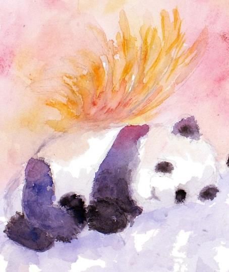 Angel Pandas Cubs Illustration Cute Original Watercolour Painting Andi J Lucas photo for sale