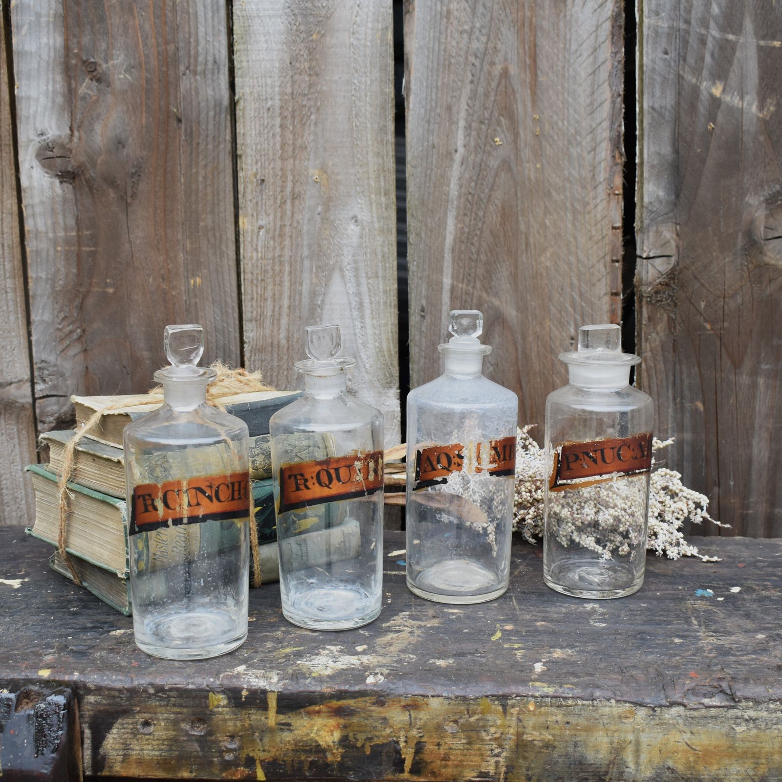 Antique Victorian Chemist Apothecary Tincture Hand Blown Pontil Bottle Set Of 4 photo furniture