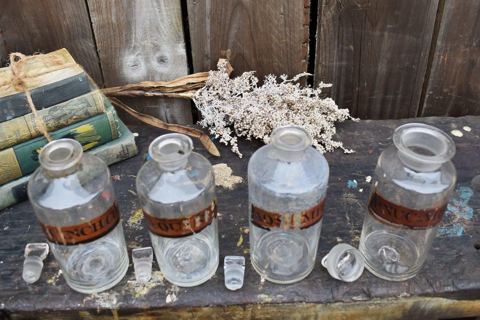 145.0 Antique Victorian Chemist Apothecary Tincture Hand Blown Pontil Bottle Set Of 4 photo