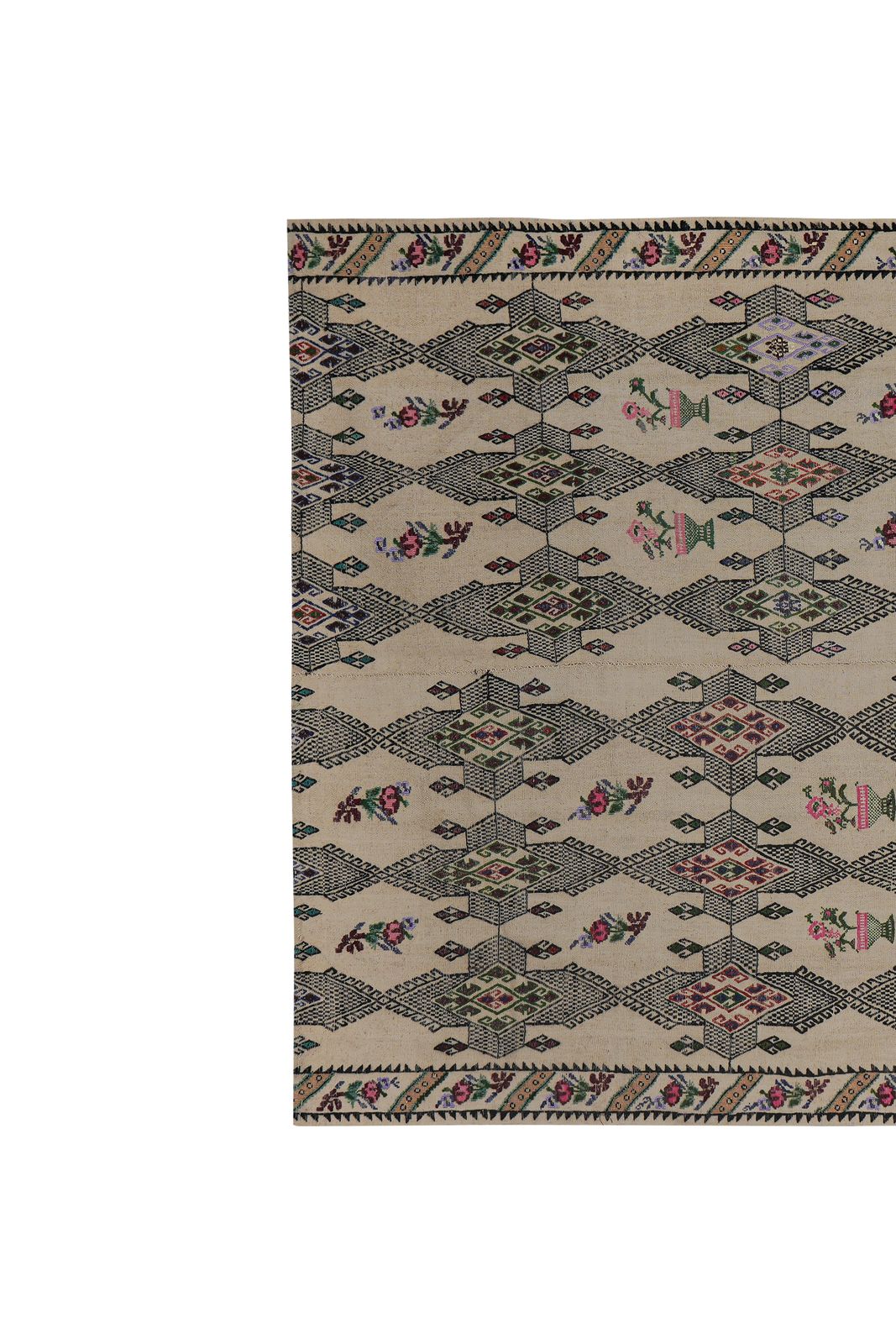 Mid 20cty Diamond Pattern Jajim Kilim With Muted Colors 5'6'' X 7'6'' photo vintage