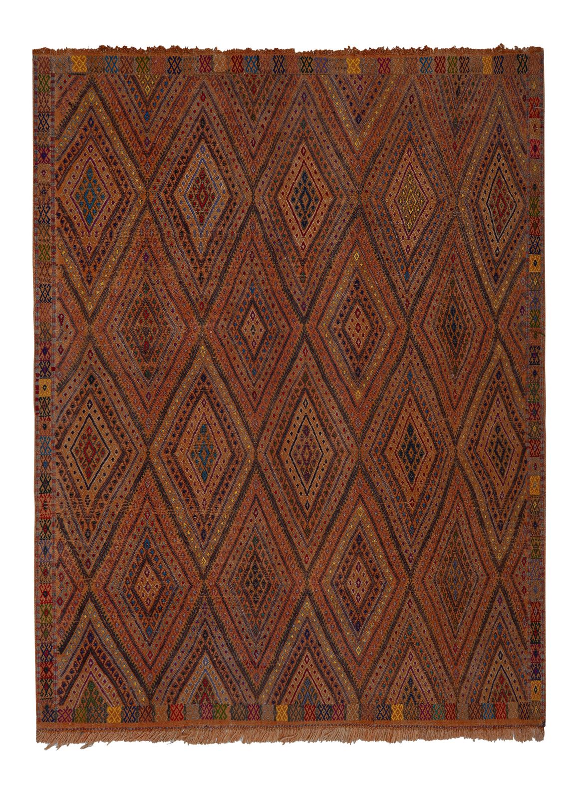 1960s Jajim Kilim With Bold Diamond Designs 5'4'' X 7'7''