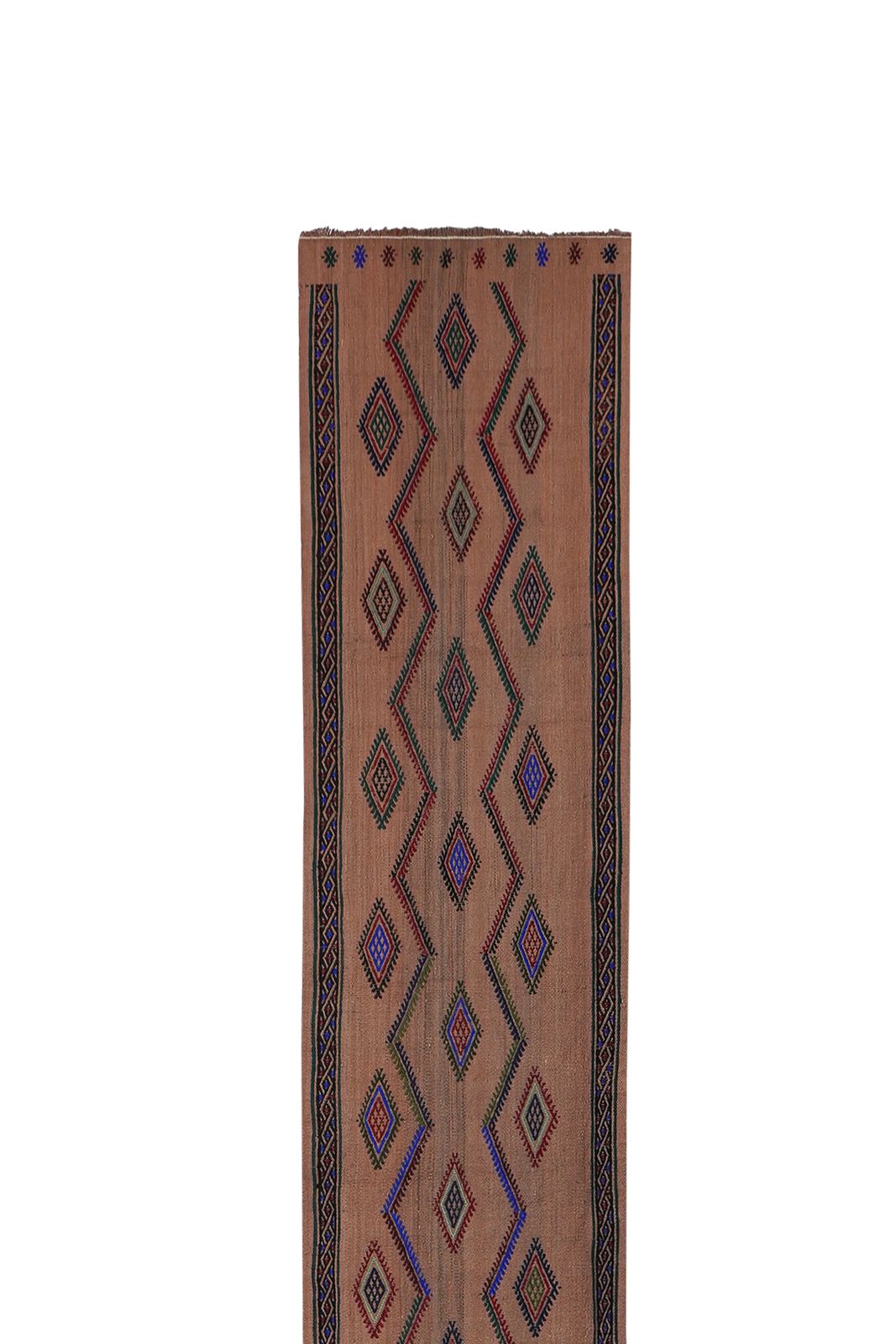 Turkish Jajim Runner With Faded Tribal Motifs 1'7'' X 12'6'' photo 500.0