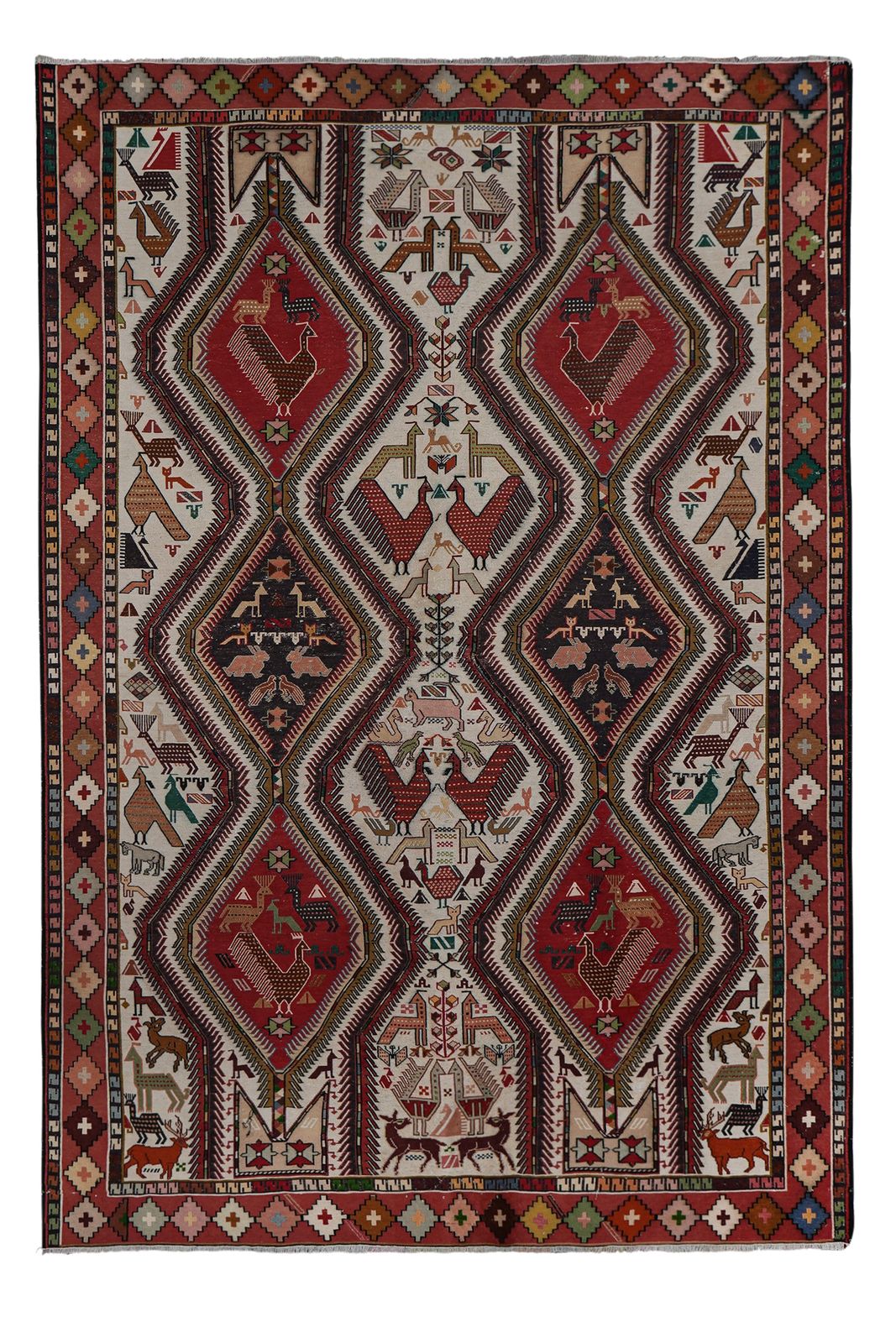 Vintage Animal Pattern Soumac Kilim Rug 6'2'' X 9'5''