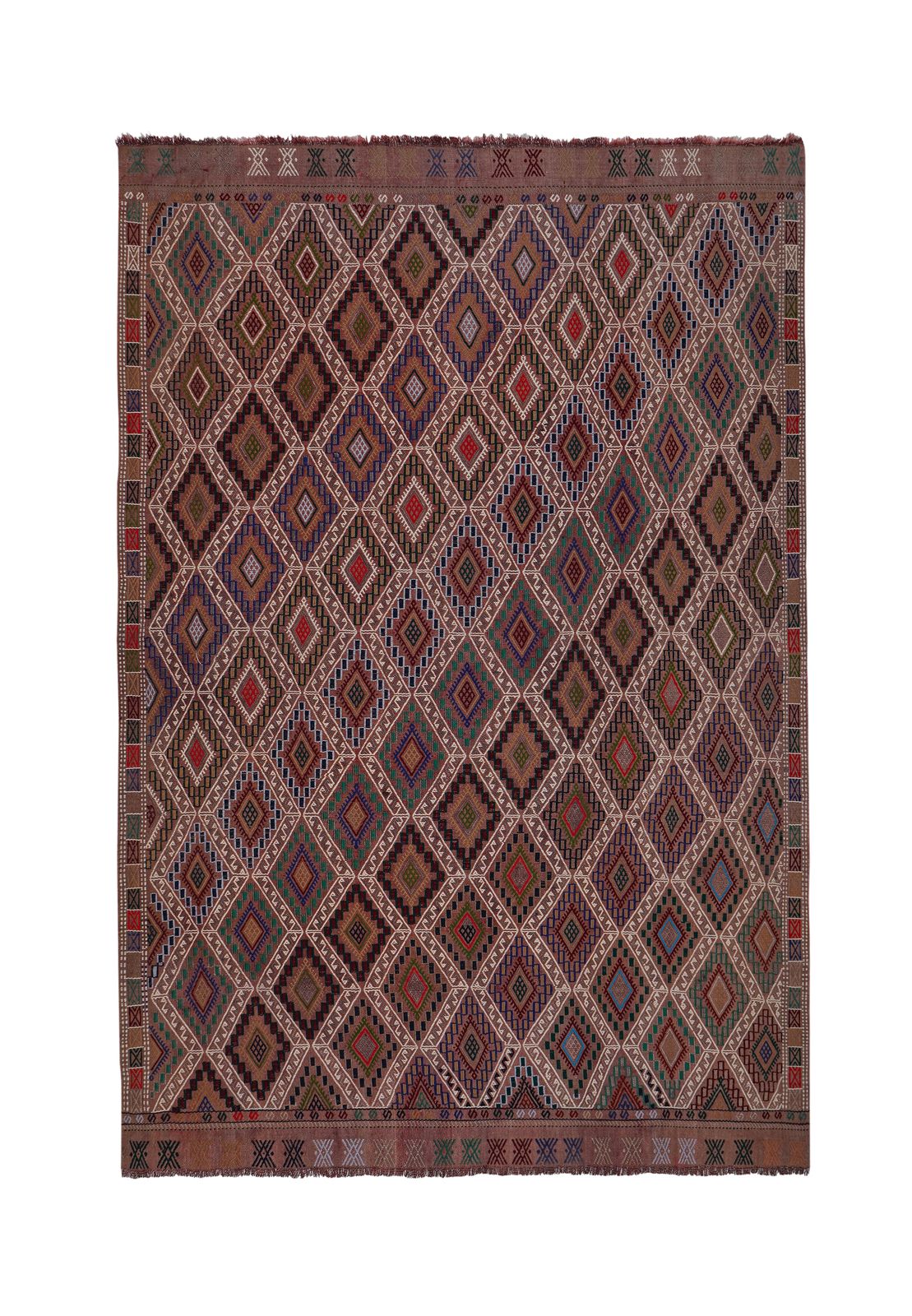 Mid 20cty Diamond Pattern Jajim Kilim With Muted Colors 5'6'' X 8'5''