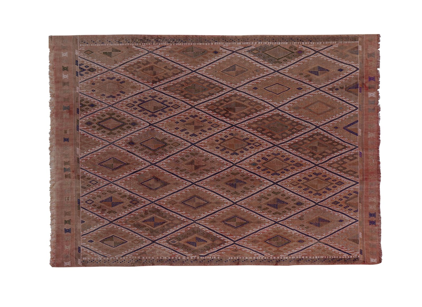 1960s Turkish Wool Pink Jajim Kilim Rug 5'5'' X 7'8'' photo 700.0