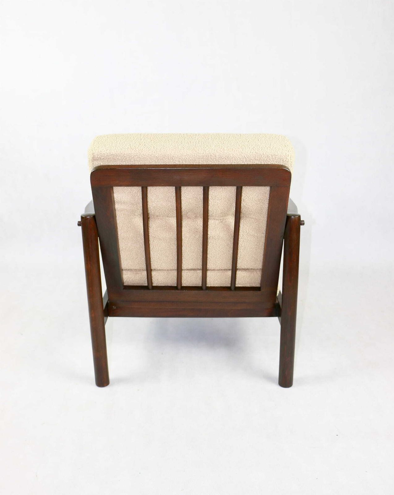 Wooden Armchair Designed By Z. Baczyk, Brown. Vintage Beige Boucle photo vinterior