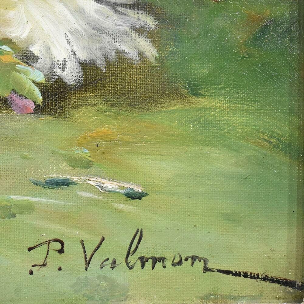 photo furniture Antique Floral Paintings, Dahlias Flowers, Oil On Canvas, 19th Century. (Qf483)
