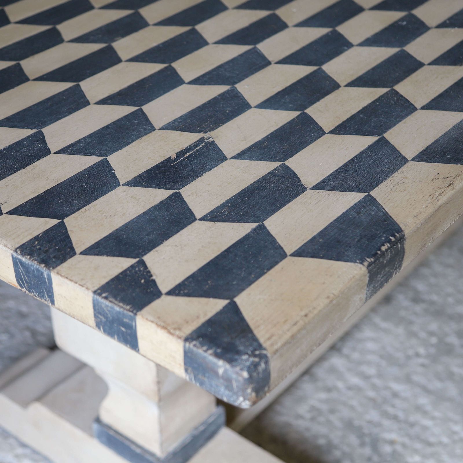 French Mid 20th Century Refectory Farmhouse Style Table   Later Geometric Painted Finish photo 1495.0
