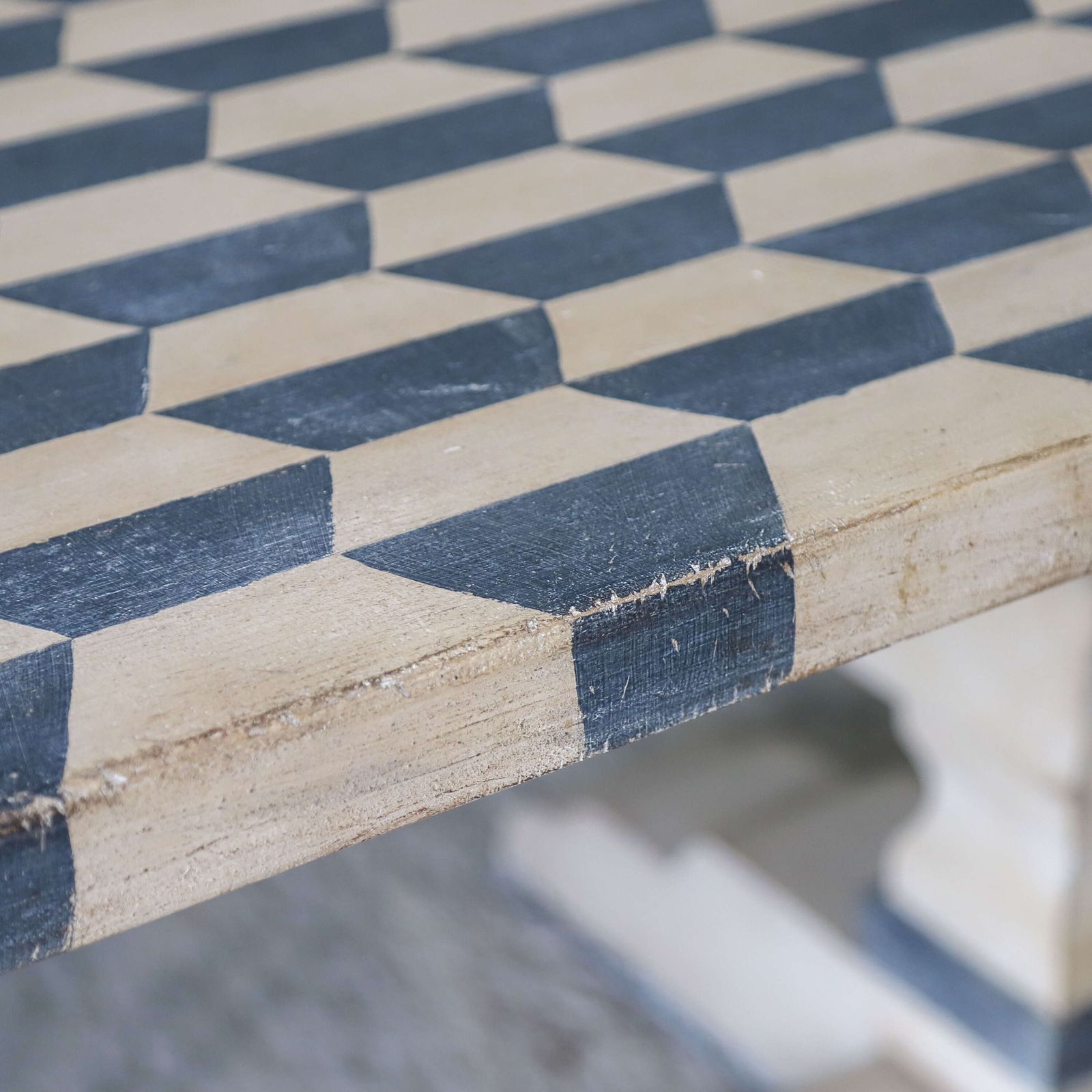 French Mid 20th Century Refectory Farmhouse Style Table   Later Geometric Painted Finish photo buy
