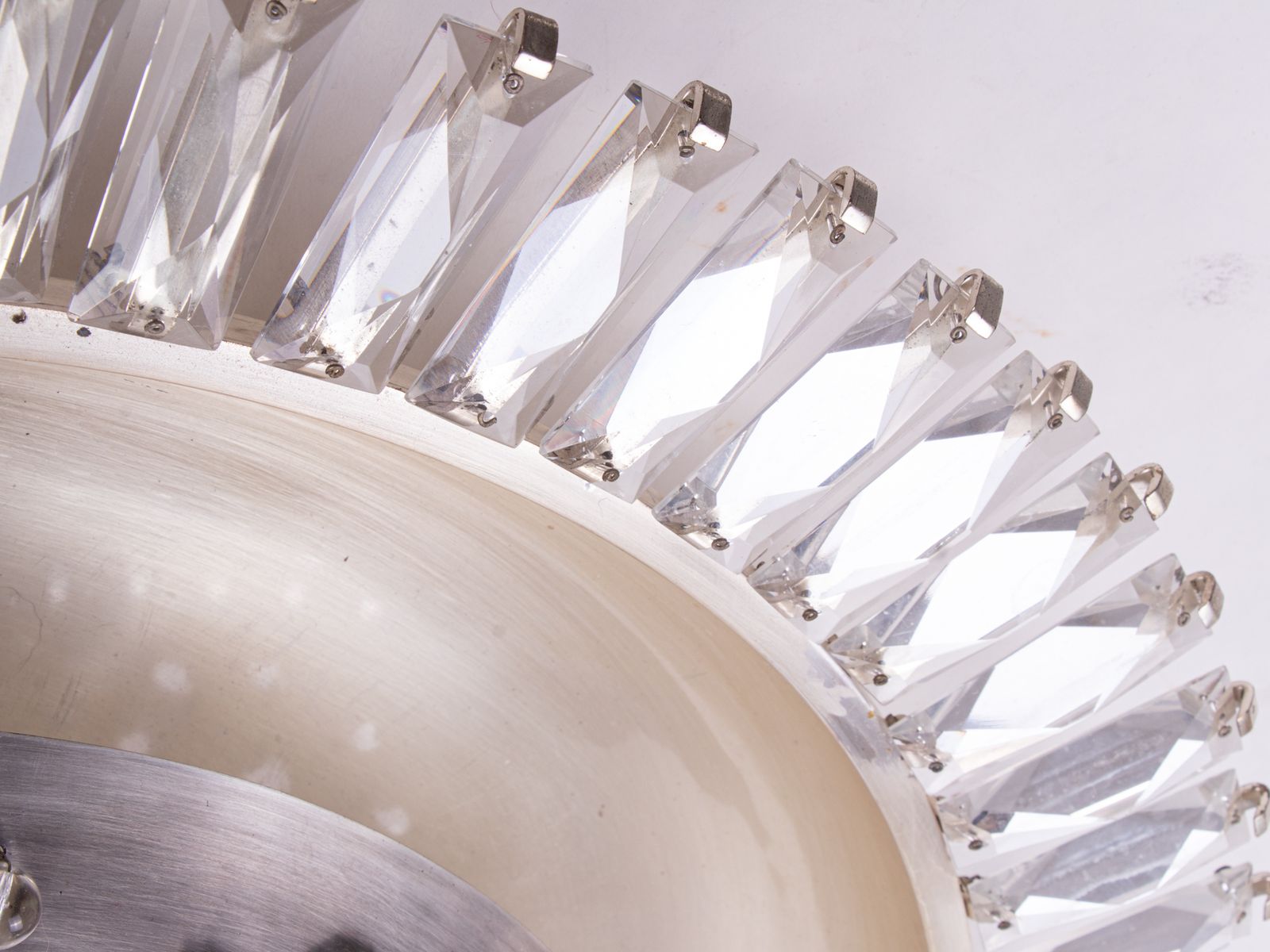 Grand French Sunburst Crystal Flush Mount Chandelier, Art Deco 1940s photo furniture