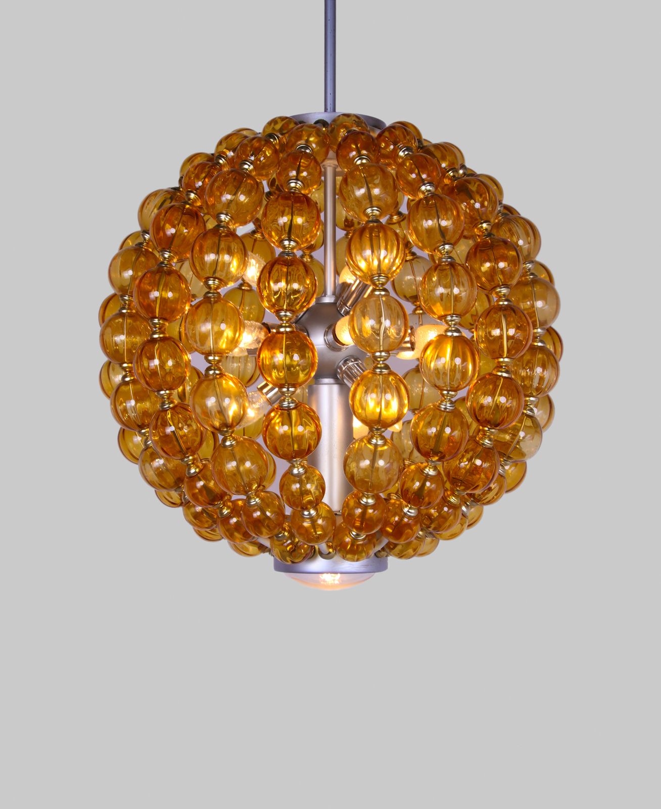 Spectacular 25" Ballroom Chandelier Handcrafted Amber Glass Balls, Germany 1960s photo furniture
