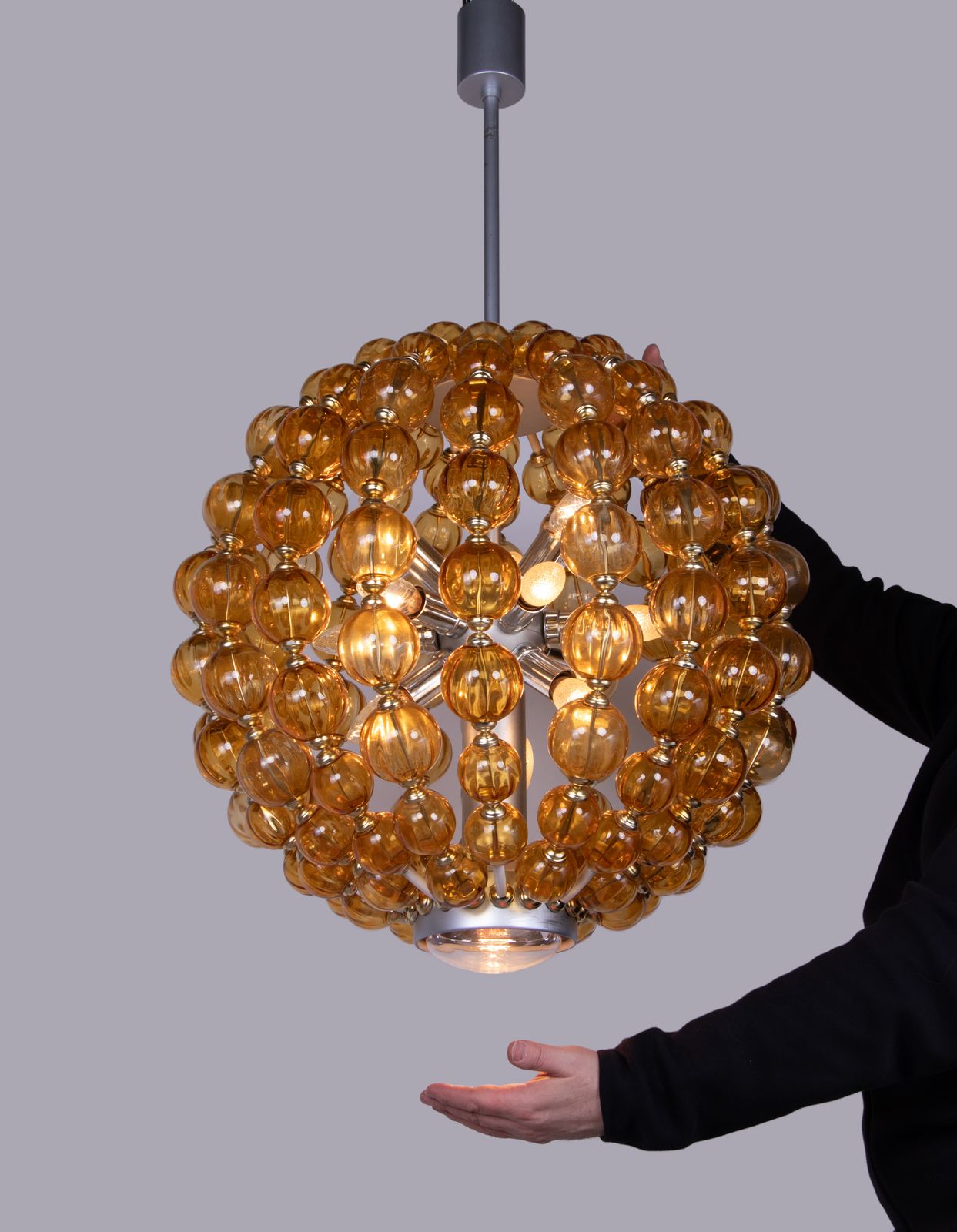 Spectacular 25" Ballroom Chandelier Handcrafted Amber Glass Balls, Germany 1960s photo Lighting