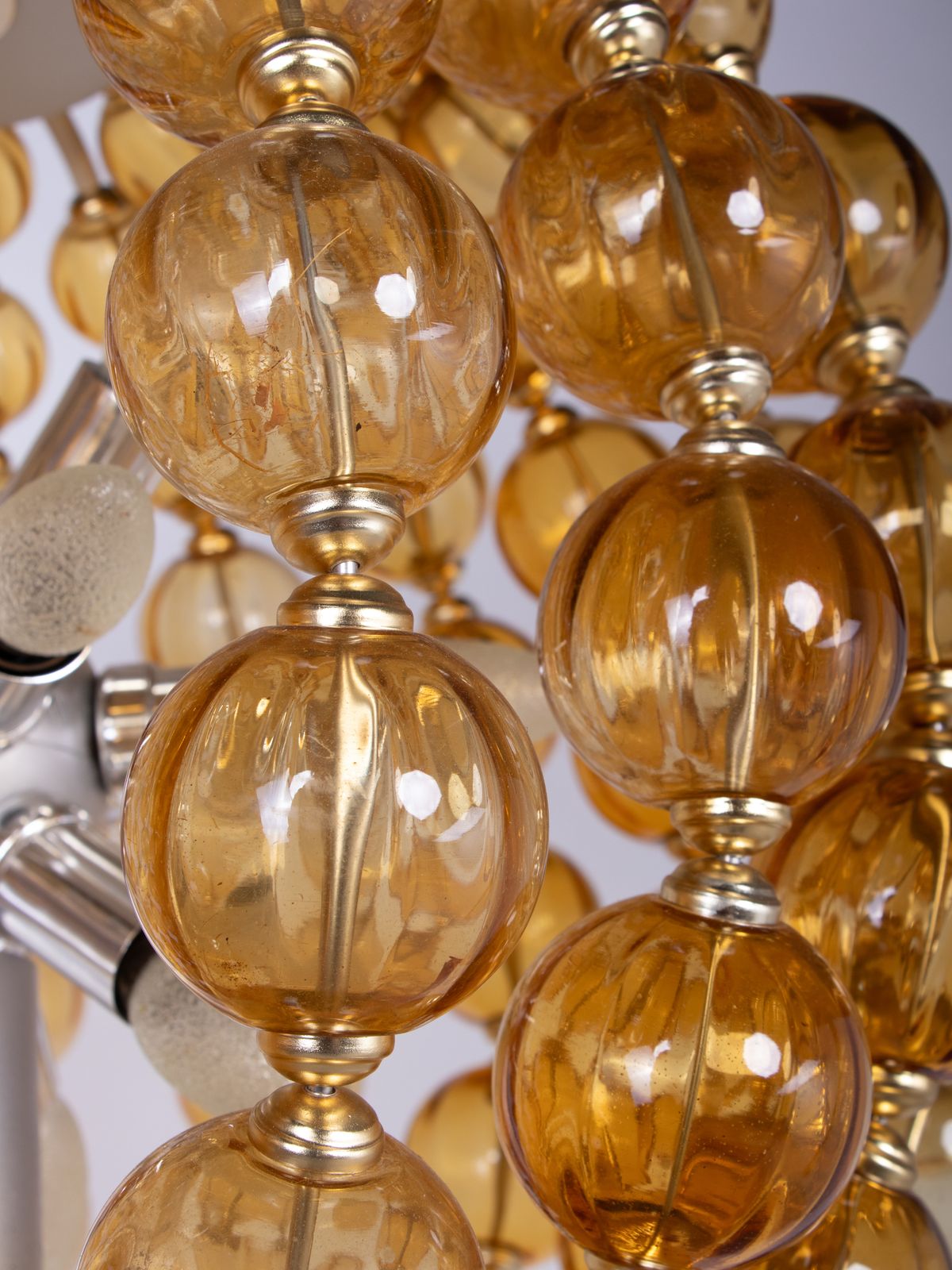 Spectacular 25" Ballroom Chandelier Handcrafted Amber Glass Balls, Germany 1960s photo vintage