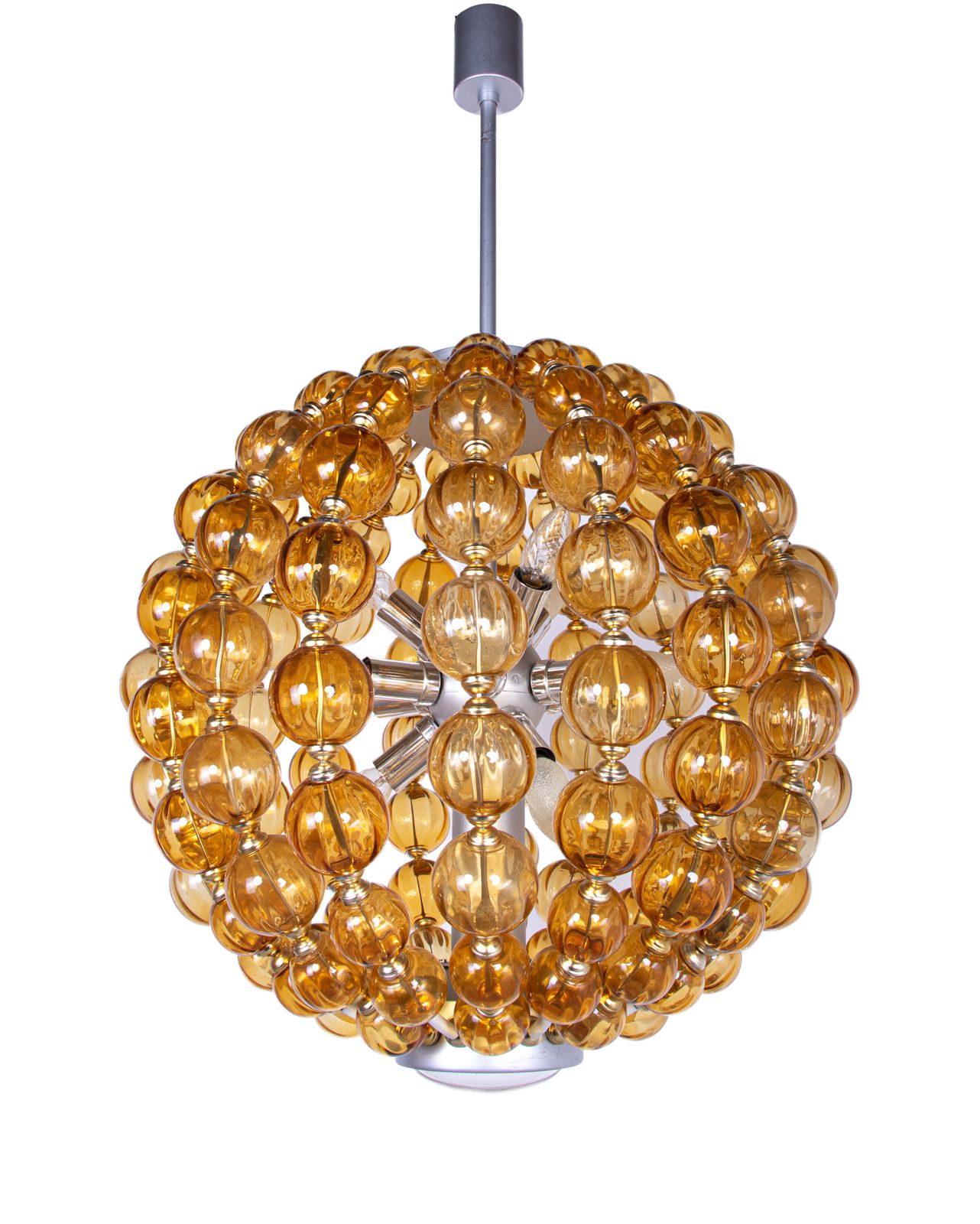 Spectacular 25" Ballroom Chandelier Handcrafted Amber Glass Balls, Germany 1960s