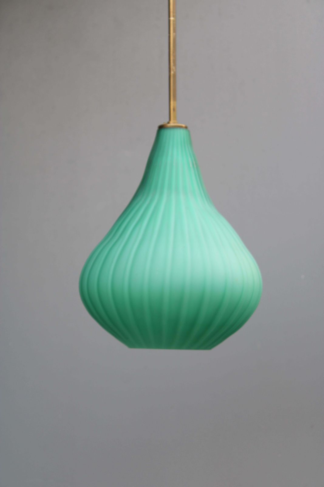 Vistosi Chandelier Green Color Murano Glass And Brass 1950s photo for sale