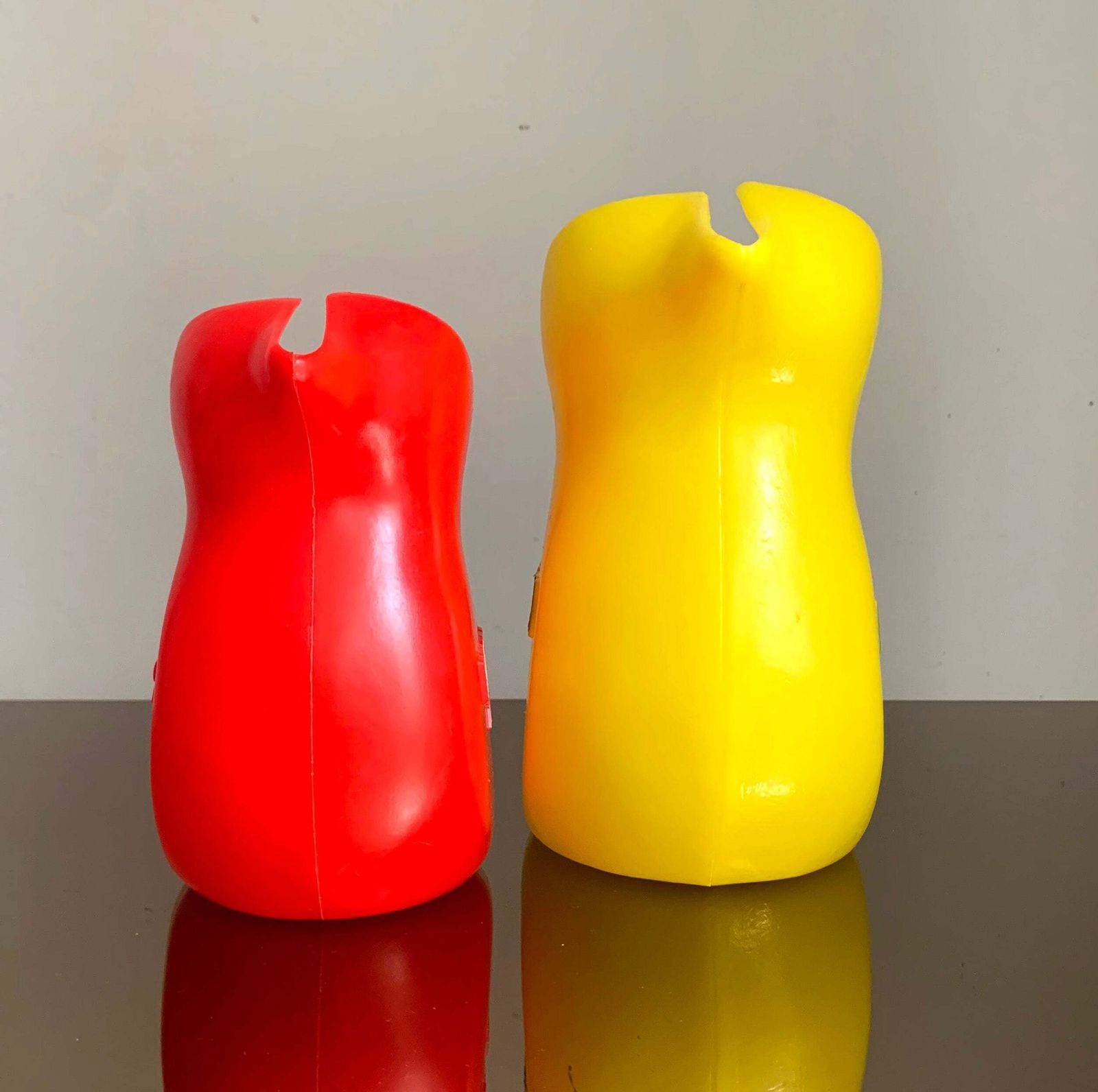 A Pair Of Vintage French Berger Anisette & Sirops Red & Yellow Plastic Jugs photo furniture