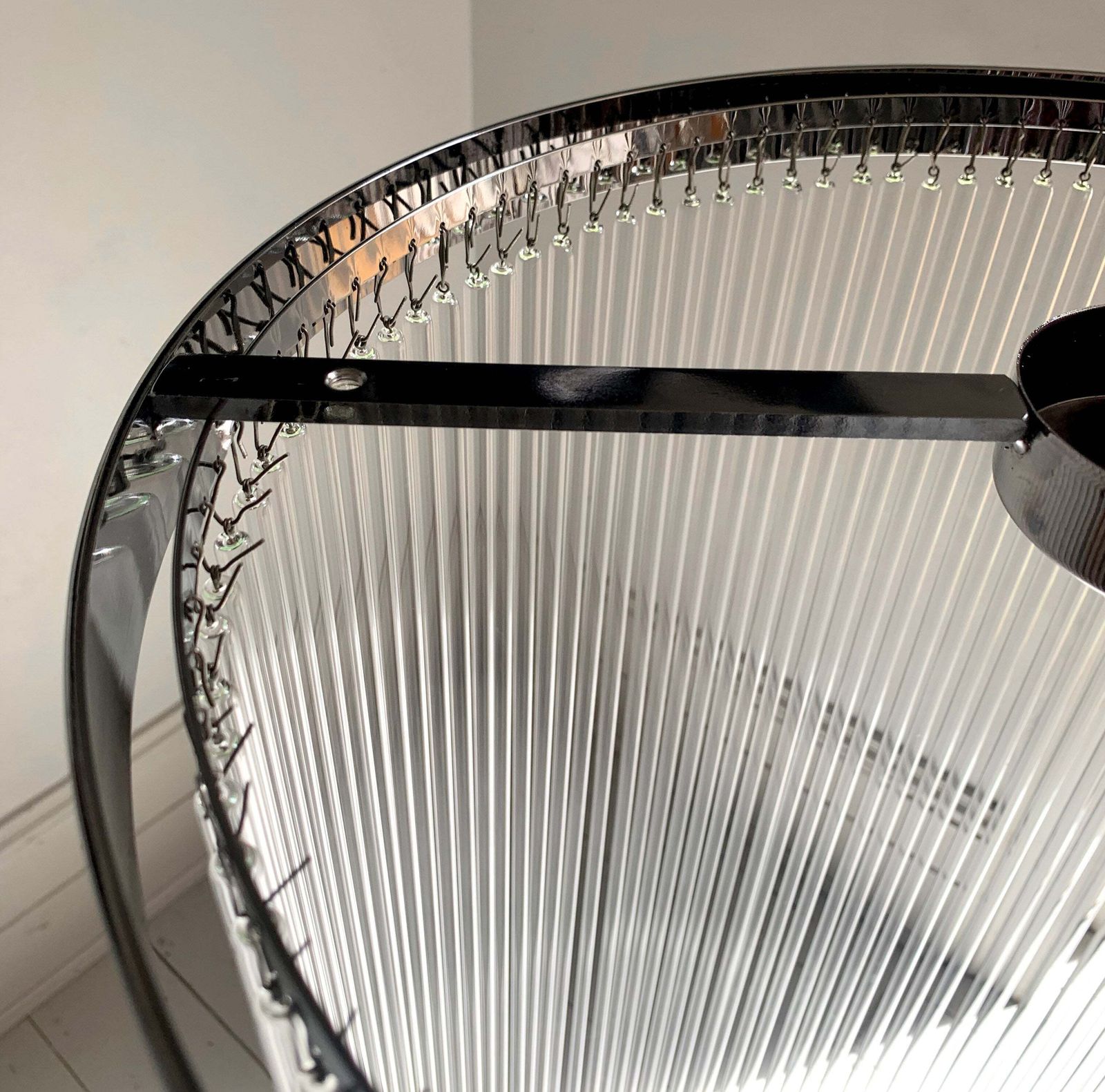 Mid Century Modern / 1970s Glass Rod & Chrome Light Shade / Chandelier  / 95cm Deep photo Lighting