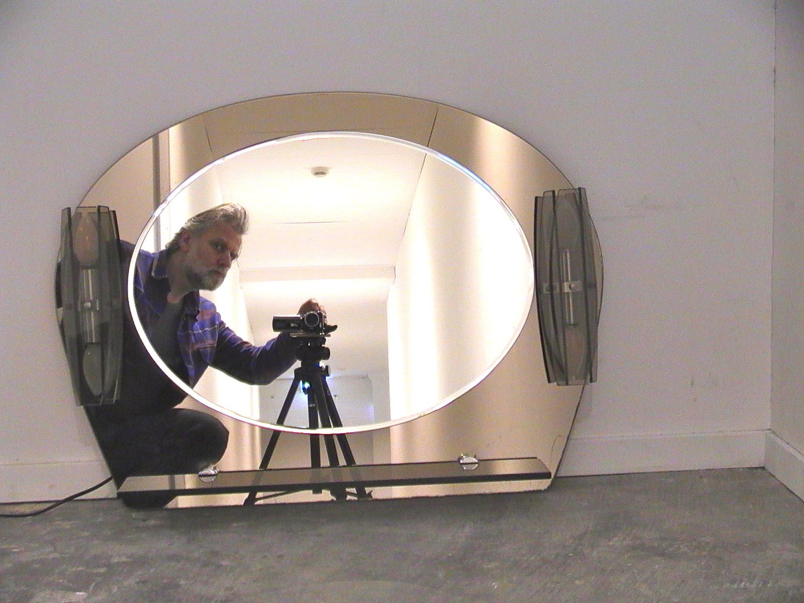 Mid Century Italian Mirror With Sconces & Console photo furniture