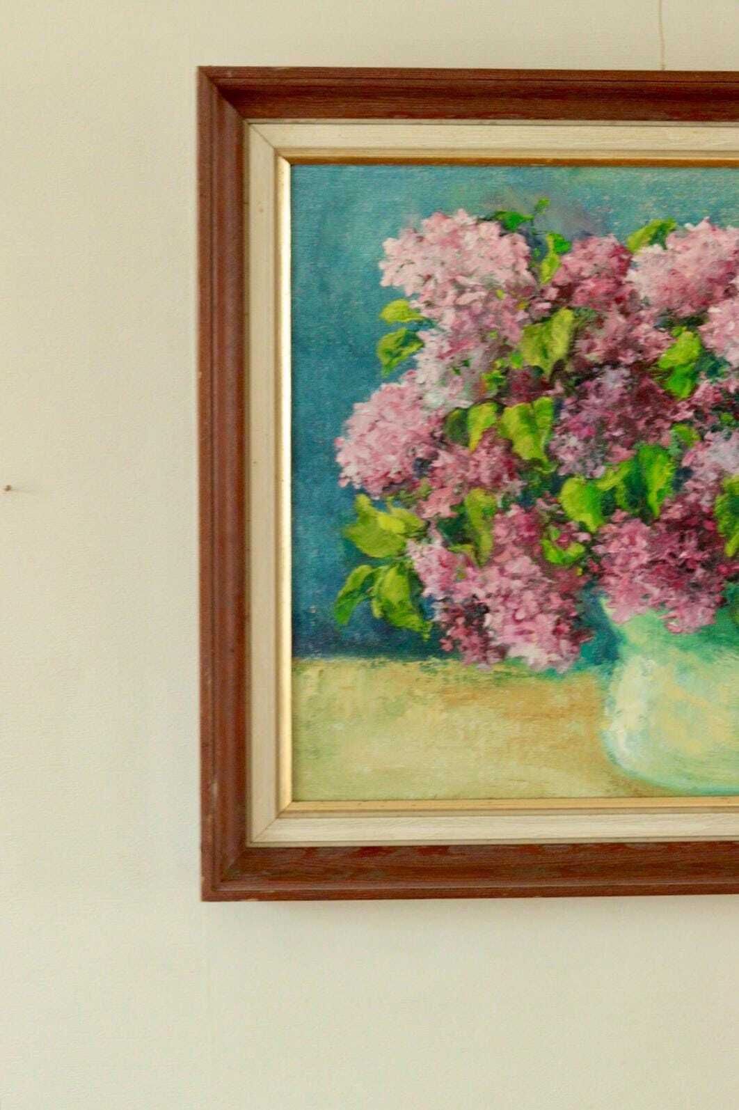 Mid Century Original Swedish Oil On Canvas "Floral Arrangement " By Lyyli Sainio Vintage & Framed photo for sale