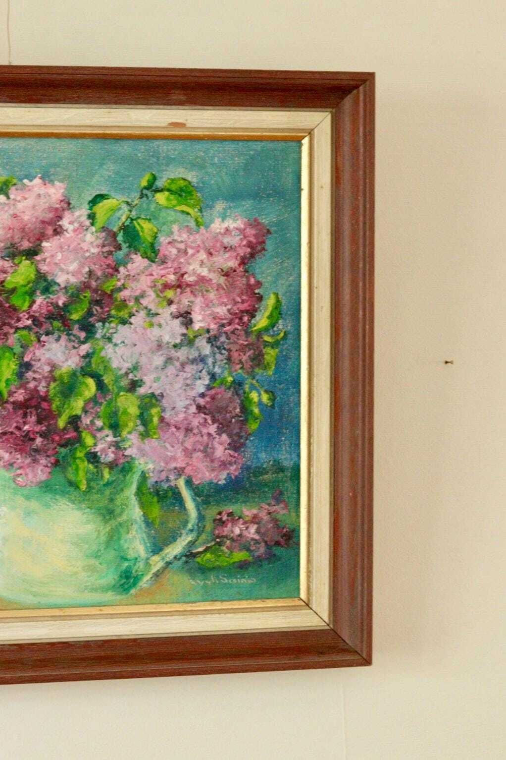 Mid Century Original Swedish Oil On Canvas "Floral Arrangement " By Lyyli Sainio Vintage & Framed photo 185.0