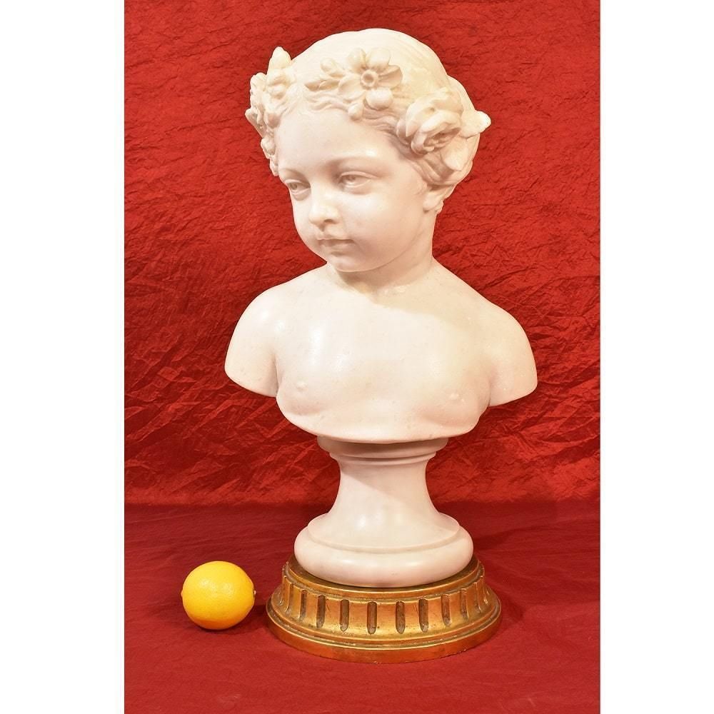 Antique Marble, Bust Of Young Girl Sculpture, 19th Century. (Stma63)