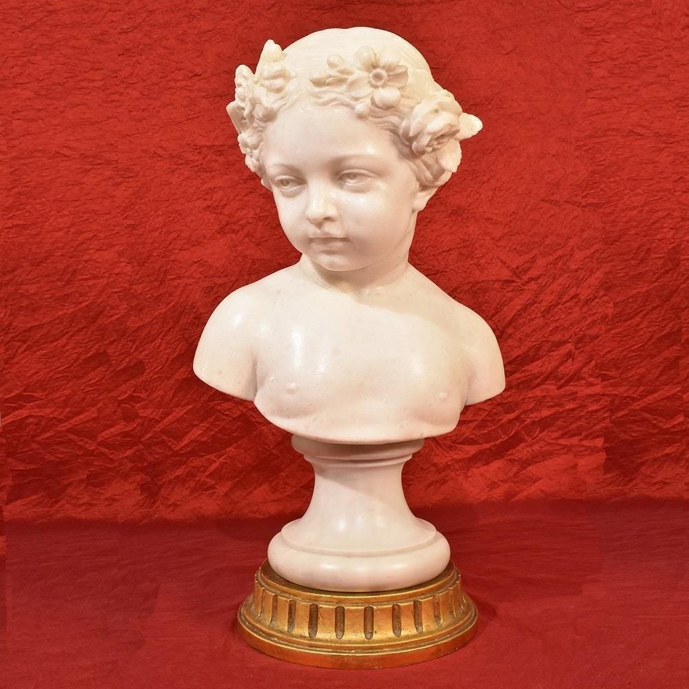 Antique Marble, Bust Of Young Girl Sculpture, 19th Century. (Stma63) photo furniture