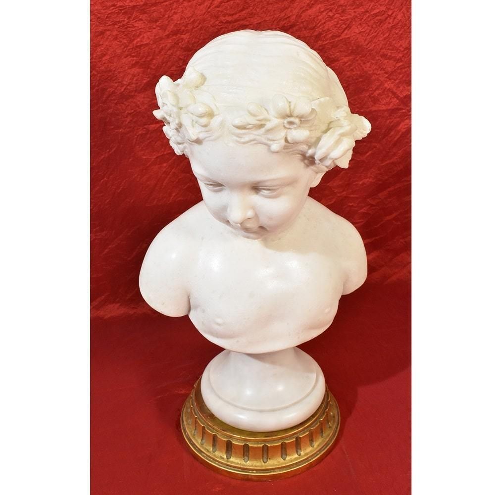 Antique Marble, Bust Of Young Girl Sculpture, 19th Century. (Stma63) photo vintage