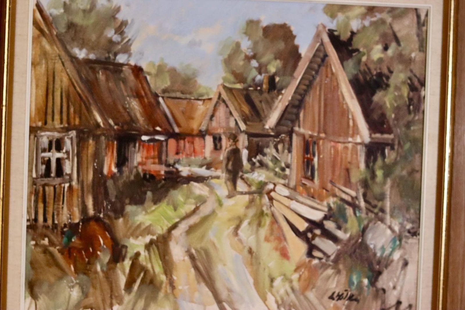 Mid Century Original Swedish Oil On Canvas "Street " By Lennart Möller  Vintage & Framed photo 205.0