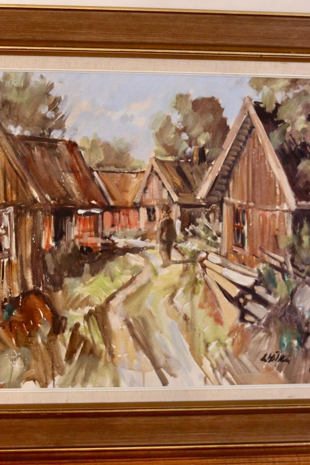 Mid Century Original Swedish Oil On Canvas "Street " By Lennart Möller  Vintage & Framed photo vintage