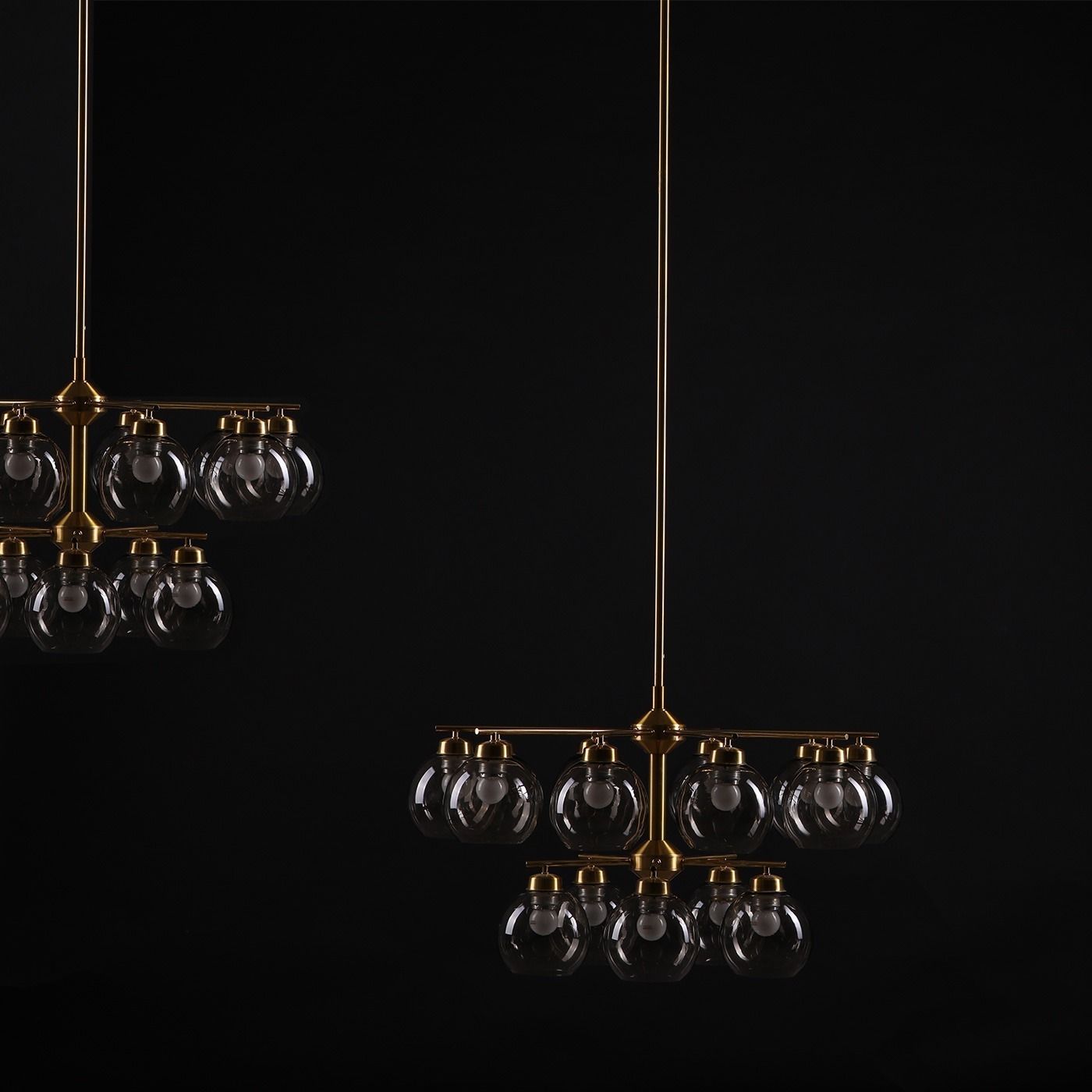 Holger Johansson Pair Of Large Chandeliers In Brass And Glass, 1960s photo buy