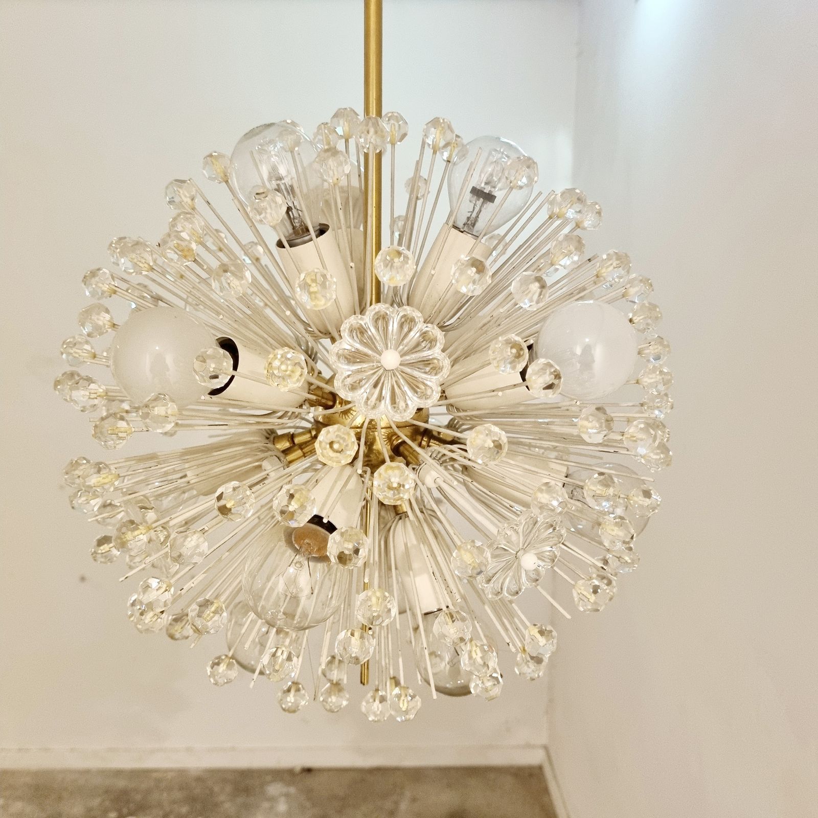 Set Of 2 Snowball Starburst Sputnik Chandeliers By Emil Stejnar For Rupert Nikoll, 1960s photo Lighting