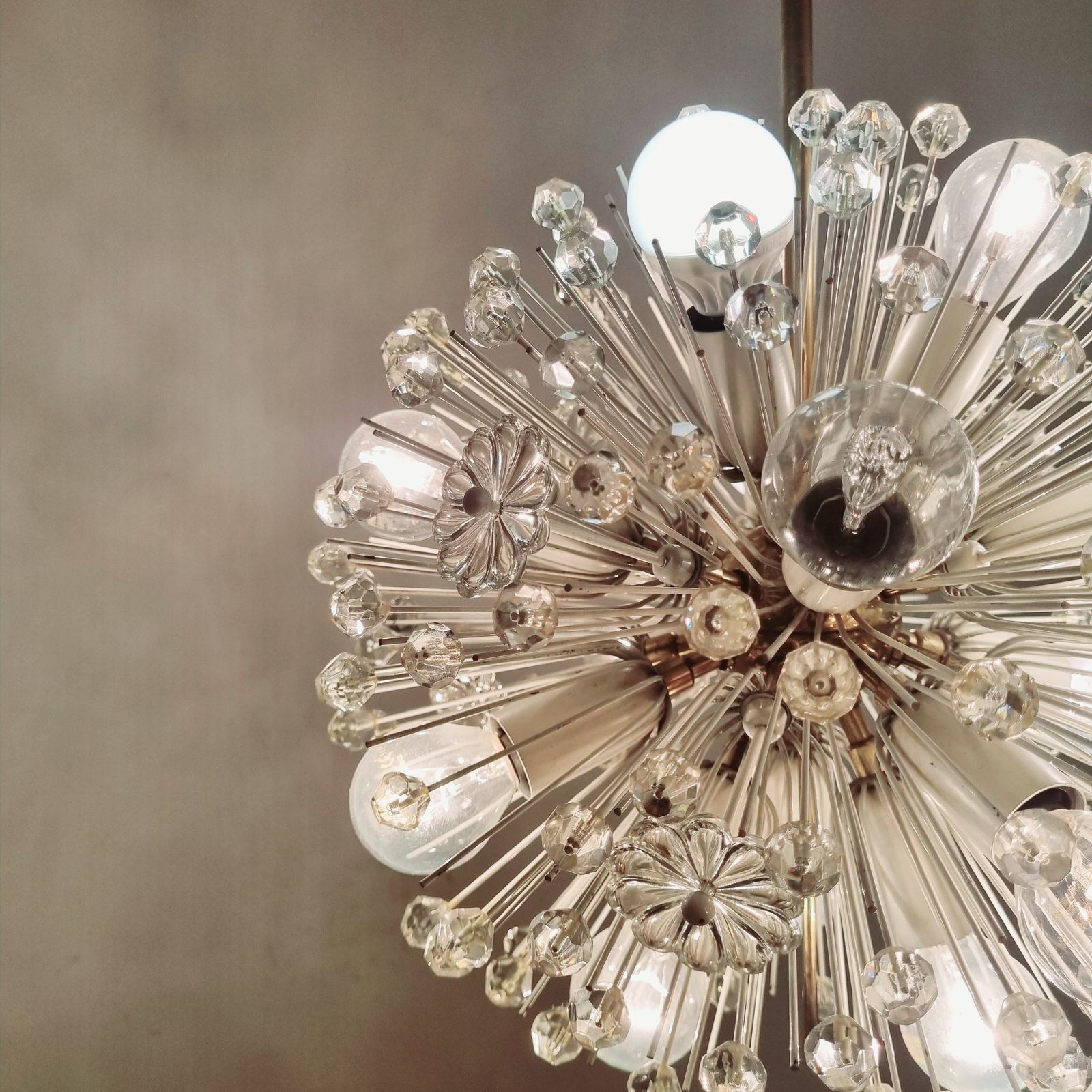 photo for sale Set Of 2 Snowball Starburst Sputnik Chandeliers By Emil Stejnar For Rupert Nikoll, 1960s