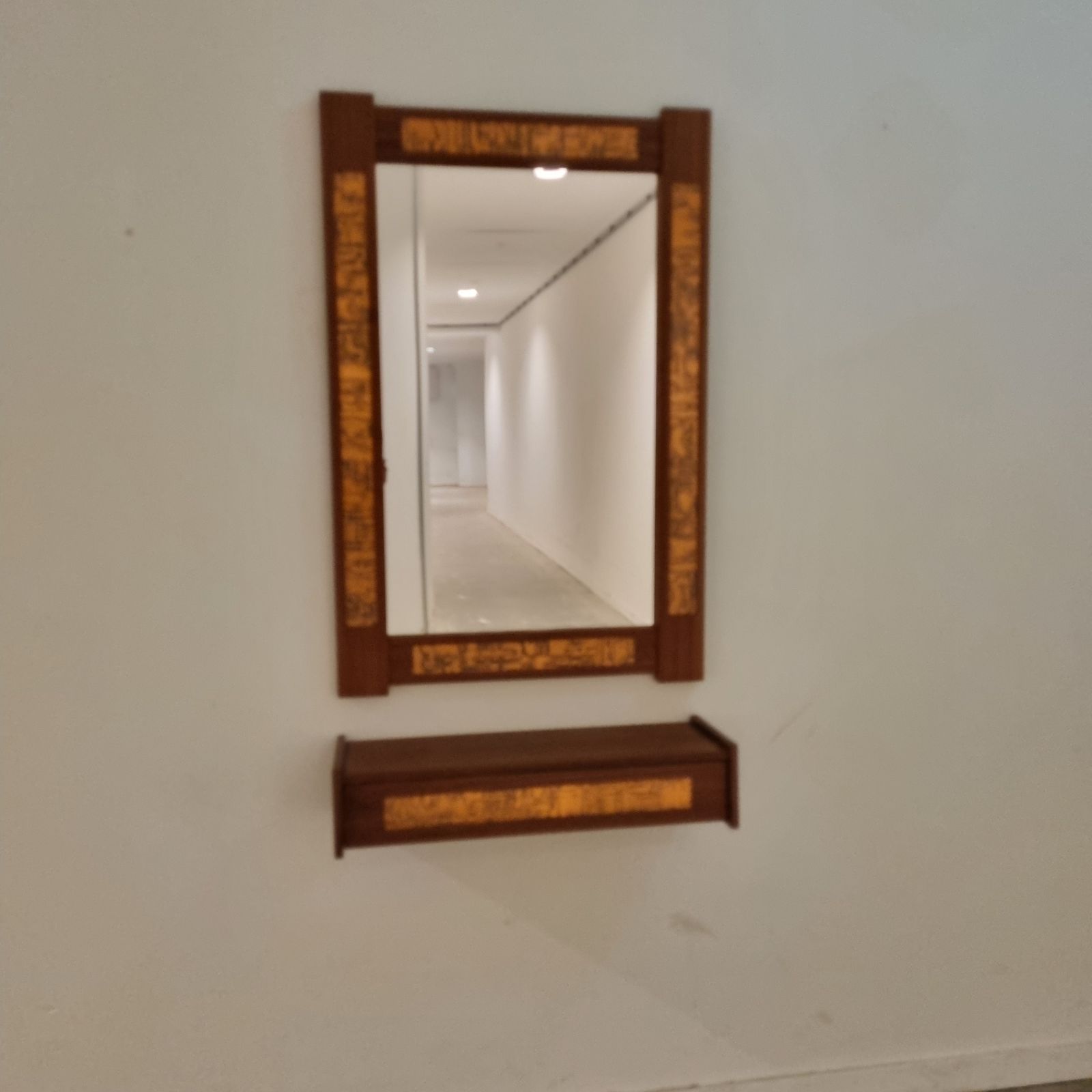 441.0 Mid Century Teak And Copper Hallway Set With Mirror And Shelf, 1960s, Set Of 2 photo