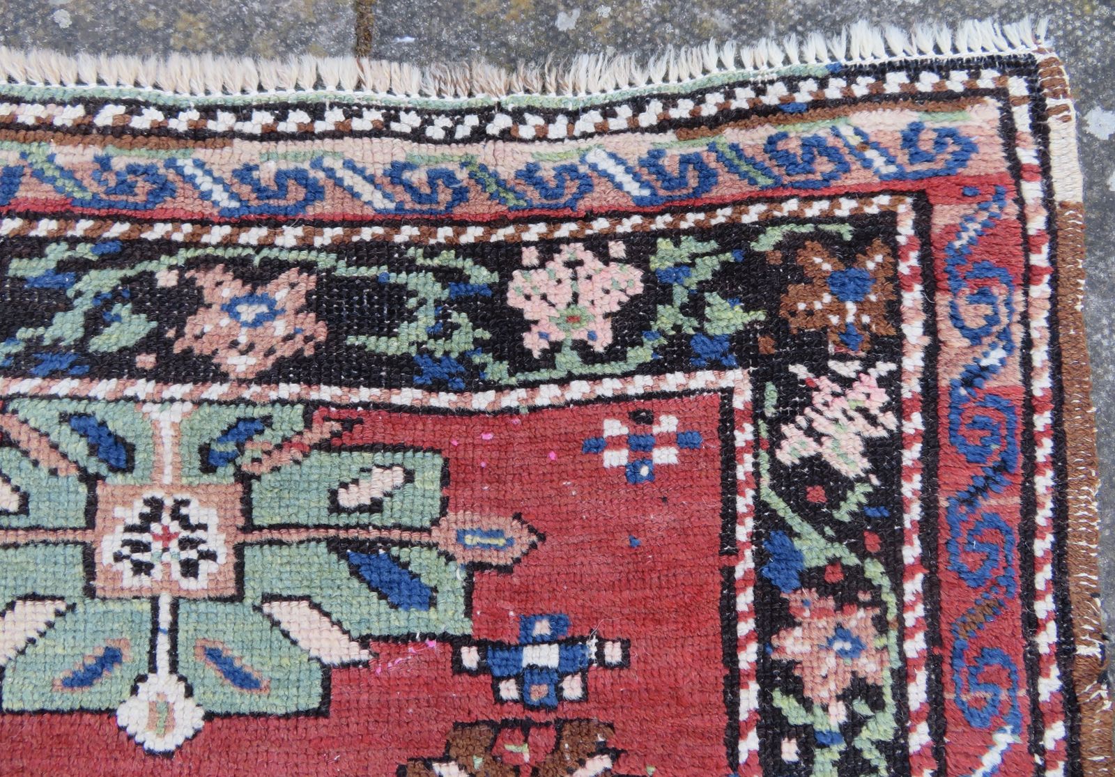 photo buy Antique Caucasian Karabagh Village Rug. Signed Name By Weaver.  194cm X 117cm.