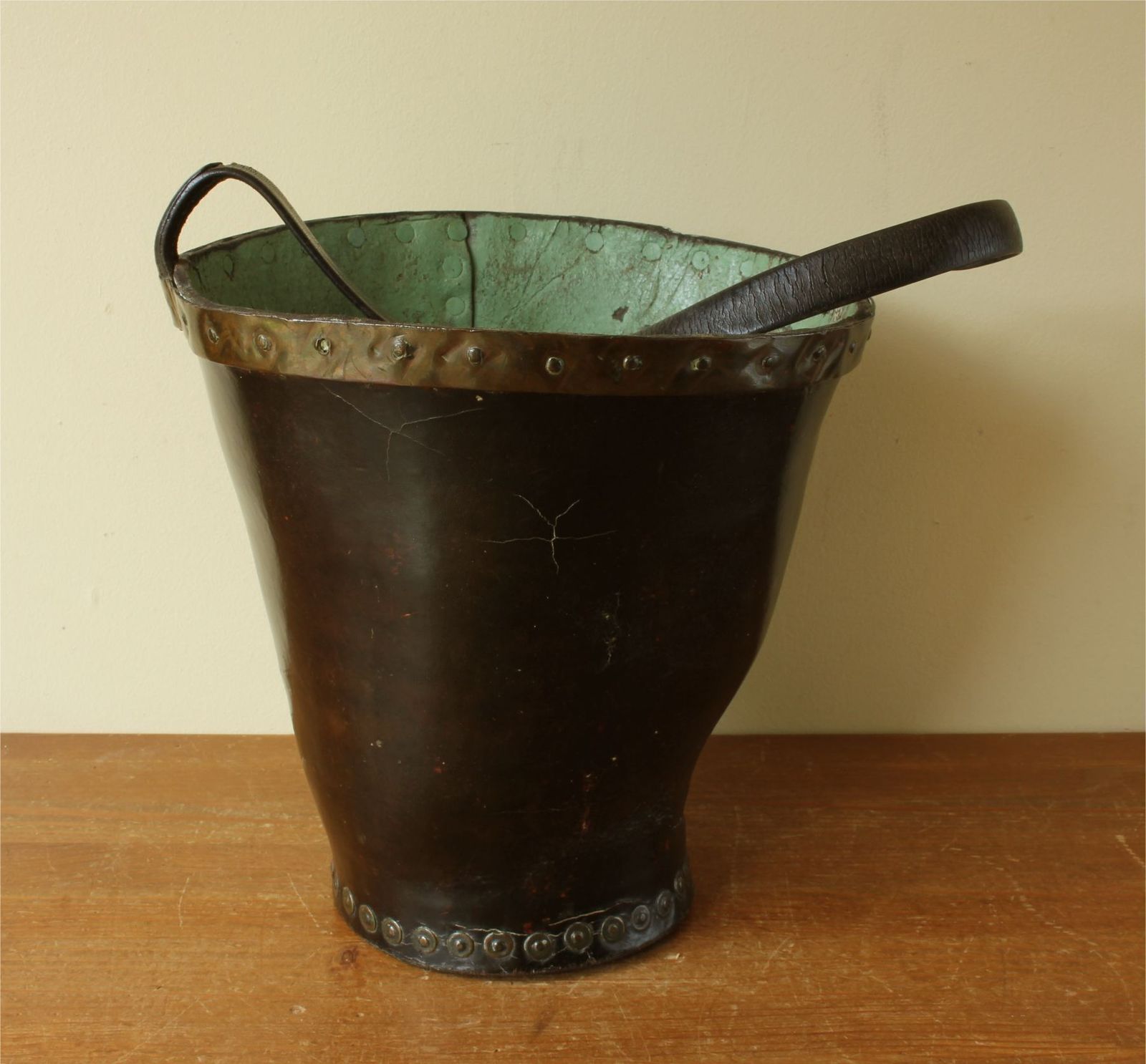 Georgian Leather Fire Bucket. Copper Studded Waste Paper Basket. C1800. photo buy