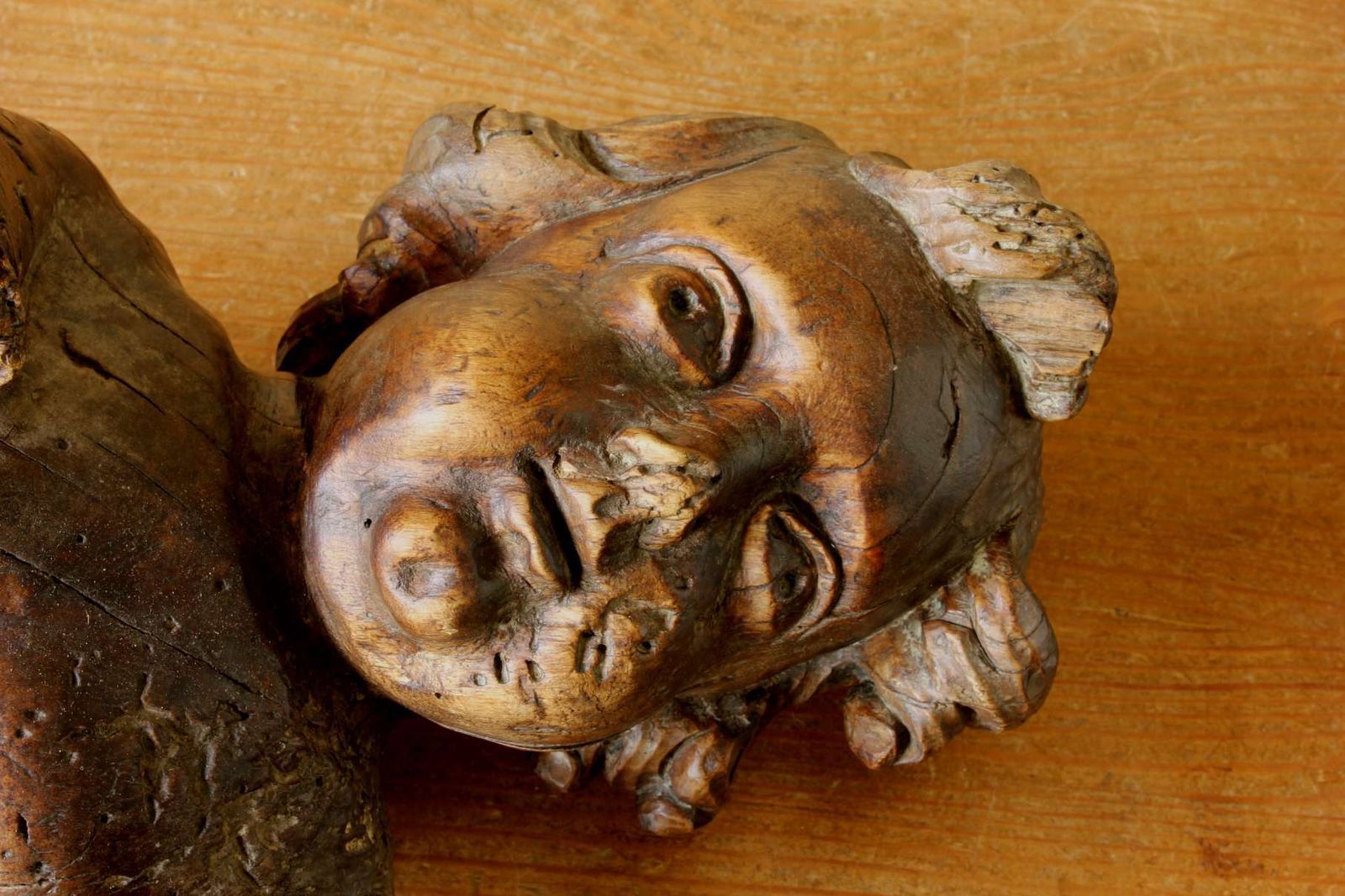 18th Century Carved Wooden Putti Figure. Large Cherub. Religious Carving. photo Home Decor