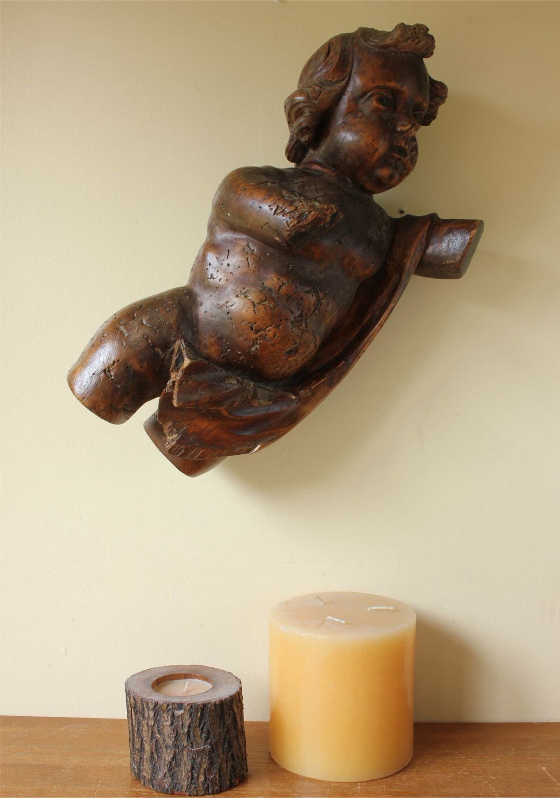 18th Century Carved Wooden Putti Figure. Large Cherub. Religious Carving. photo buy