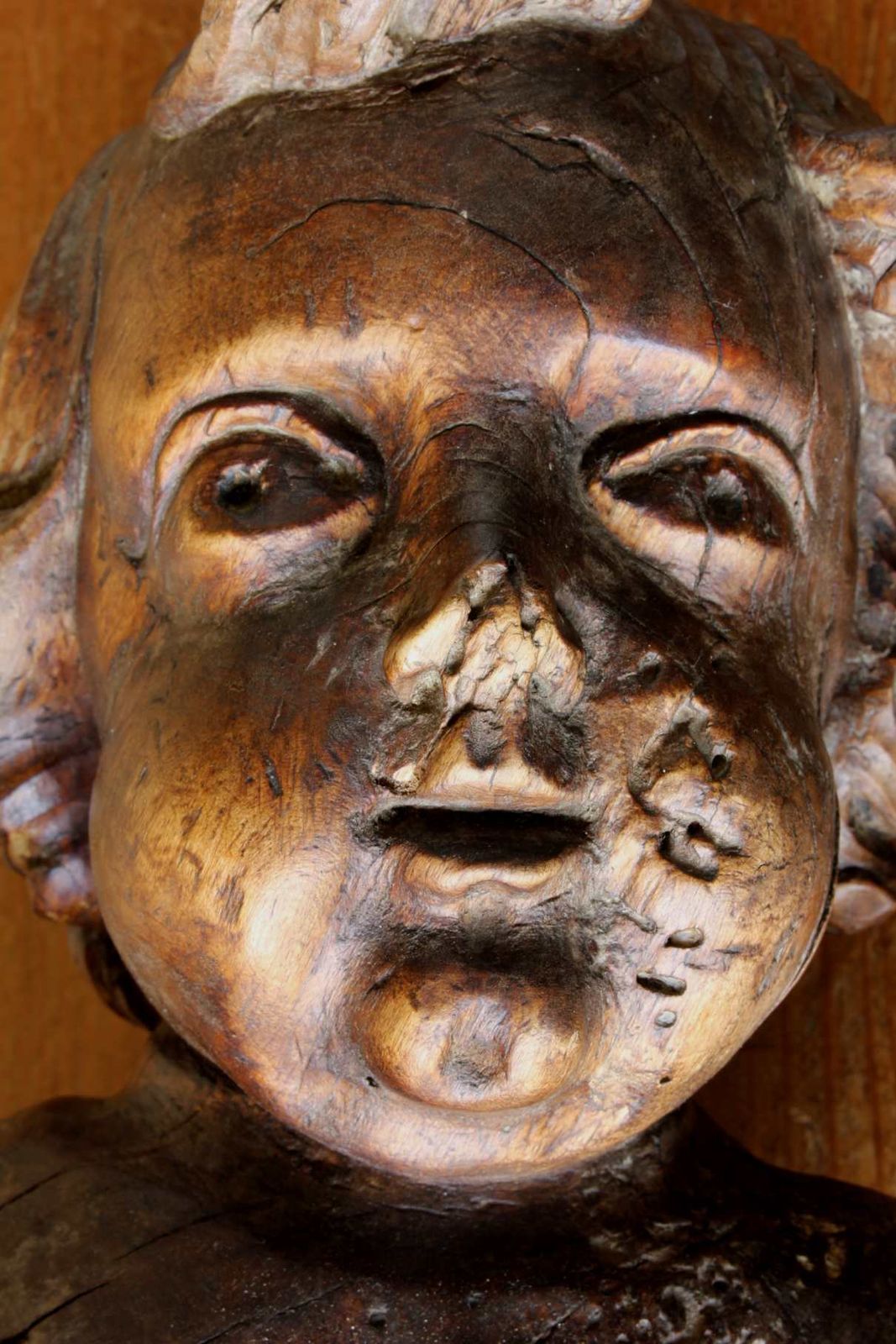 18th Century Carved Wooden Putti Figure. Large Cherub. Religious Carving. photo vintage